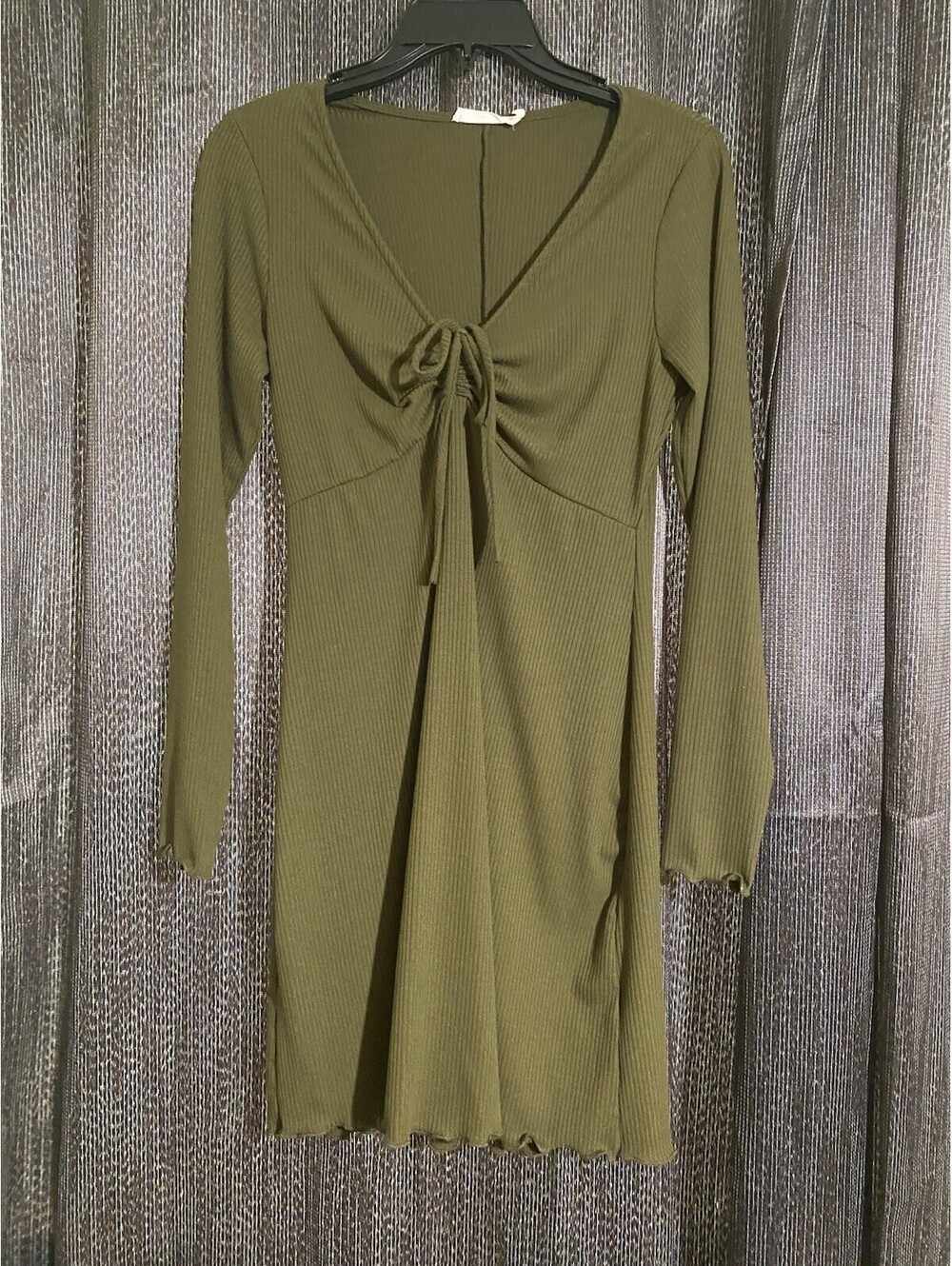 Lush Women's Size Medium Olive Green Long Sleeve A-Line Dress